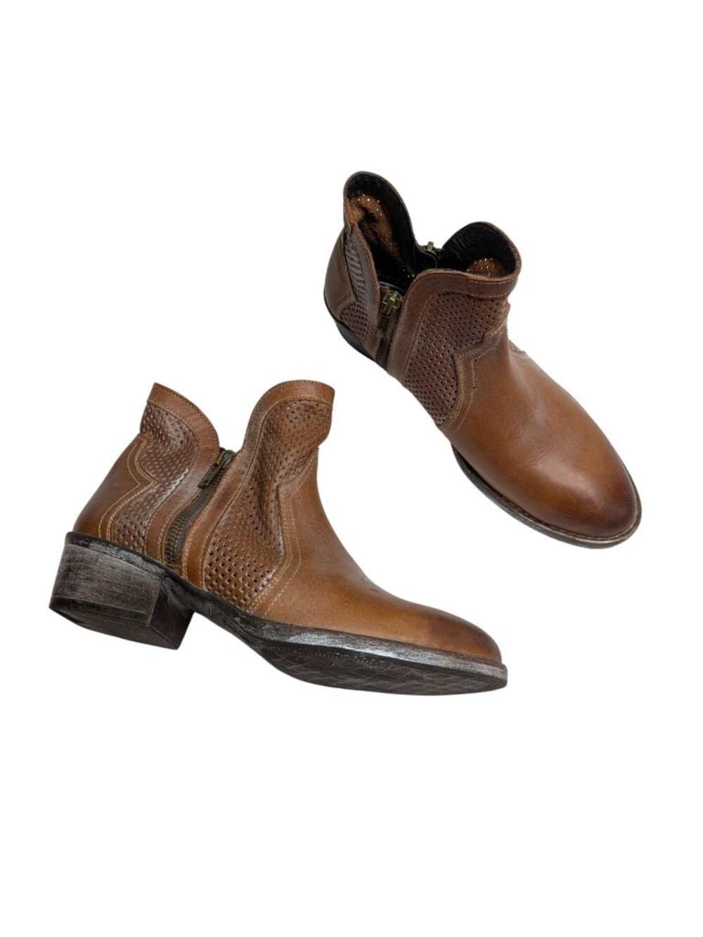 Sterling River Womens Perforated Leather Ankle Boots Brown Size 8.5